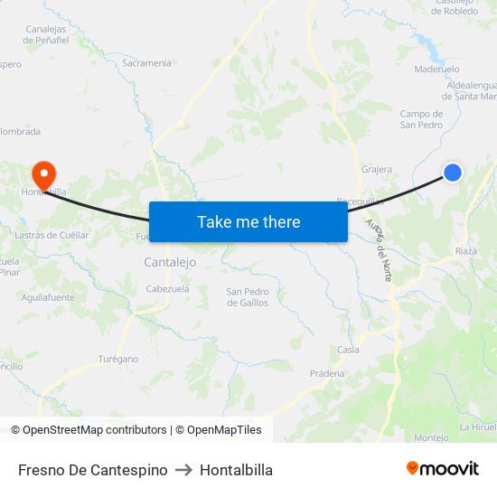 Fresno De Cantespino to Hontalbilla map