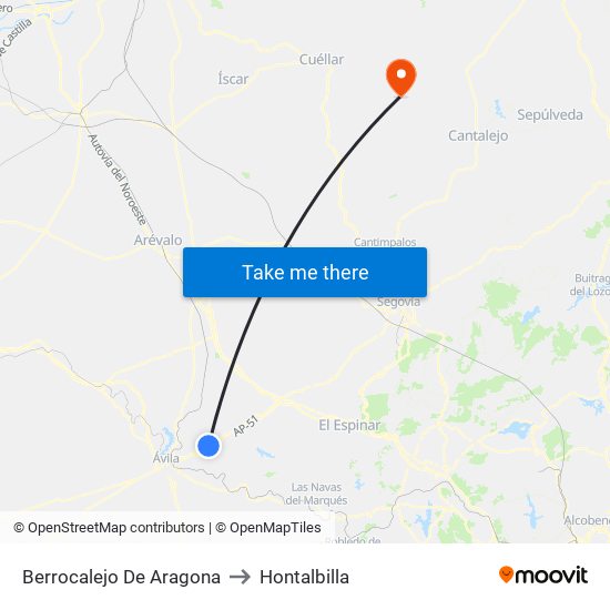 Berrocalejo De Aragona to Hontalbilla map