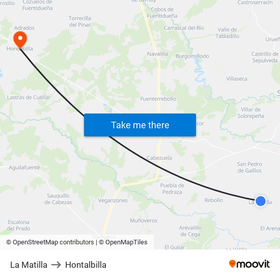 La Matilla to Hontalbilla map