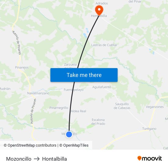 Mozoncillo to Hontalbilla map