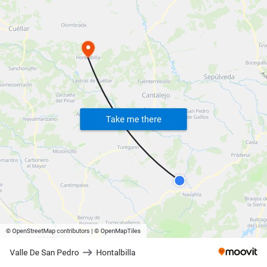 Valle De San Pedro to Hontalbilla map