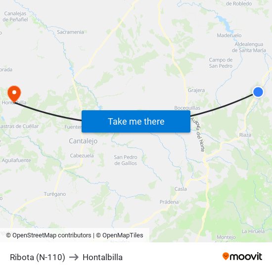 Ribota (N-110) to Hontalbilla map