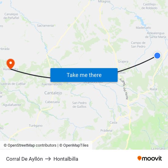 Corral De Ayllón to Hontalbilla map