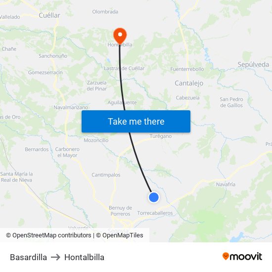 Basardilla to Hontalbilla map