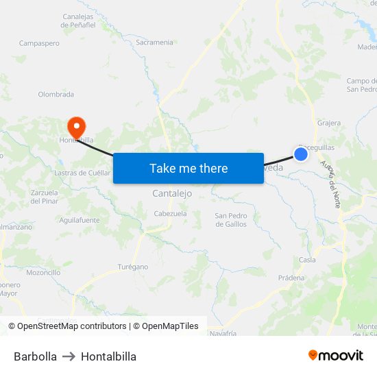 Barbolla to Hontalbilla map