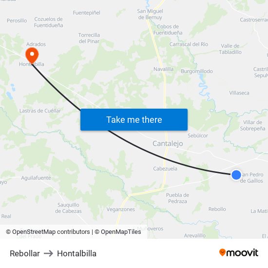 Rebollar to Hontalbilla map