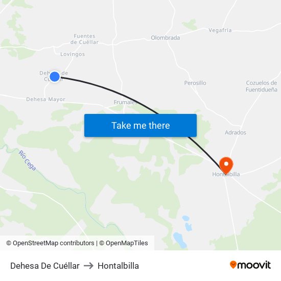 Dehesa De Cuéllar to Hontalbilla map