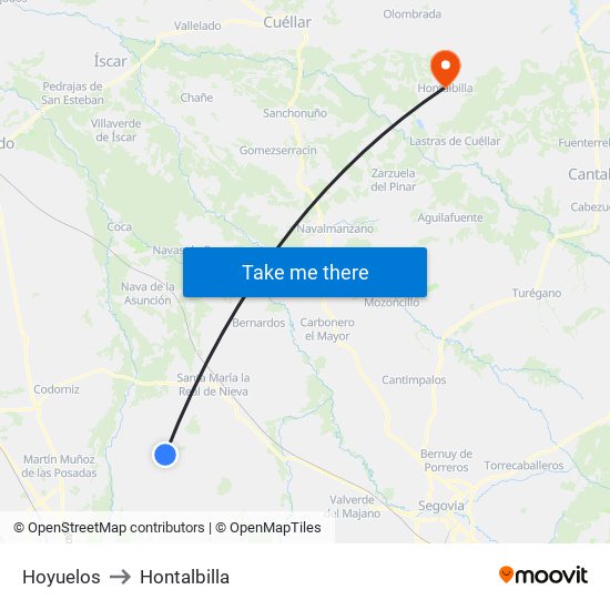 Hoyuelos to Hontalbilla map