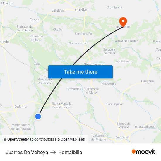 Juarros De Voltoya to Hontalbilla map