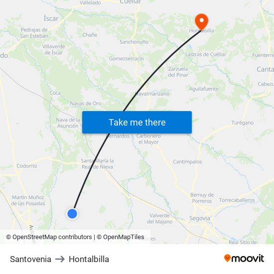 Santovenia to Hontalbilla map