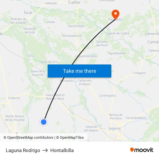 Laguna Rodrigo to Hontalbilla map