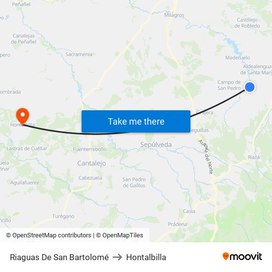 Riaguas De San Bartolomé to Hontalbilla map