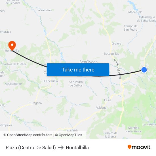 Riaza (Centro De Salud) to Hontalbilla map