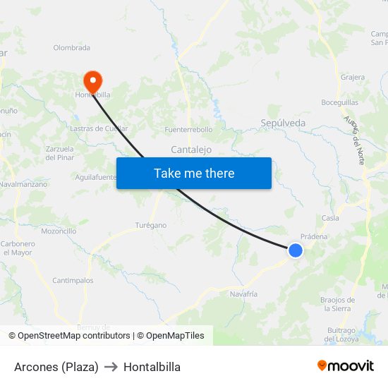 Arcones (Plaza) to Hontalbilla map