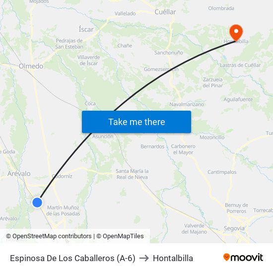 Espinosa De Los Caballeros (A-6) to Hontalbilla map