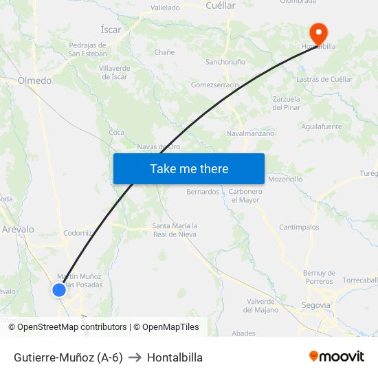 Gutierre-Muñoz (A-6) to Hontalbilla map