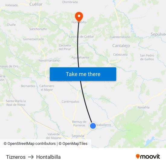 Tizneros to Hontalbilla map