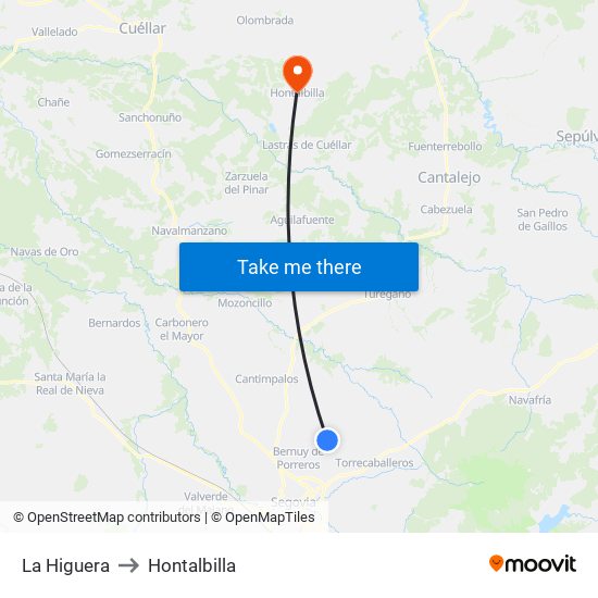 La Higuera to Hontalbilla map
