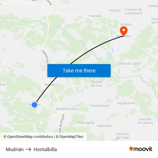 Mudrián to Hontalbilla map