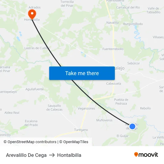 Arevalillo De Cega to Hontalbilla map