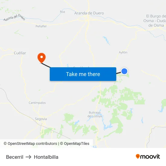 Becerril to Hontalbilla map