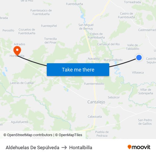 Aldehuelas De Sepúlveda to Hontalbilla map