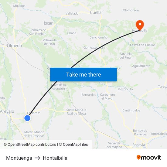 Montuenga to Hontalbilla map