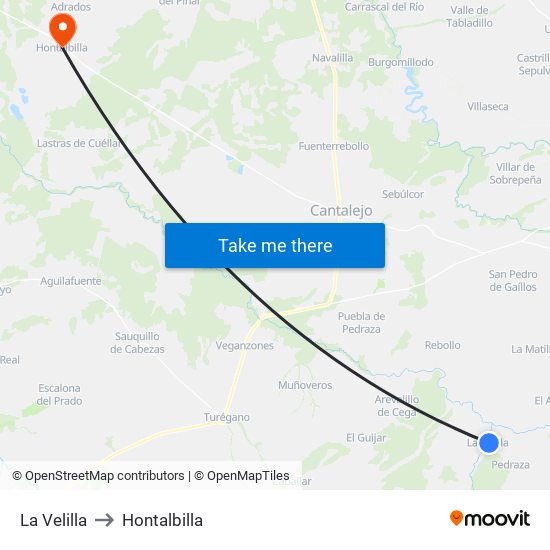 La Velilla to Hontalbilla map