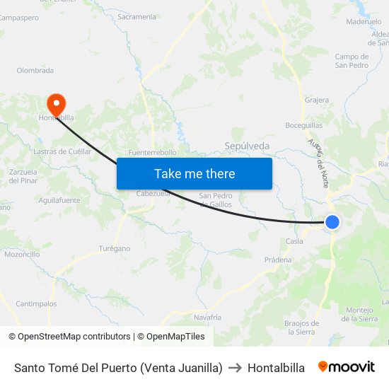 Santo Tomé Del Puerto (Venta Juanilla) to Hontalbilla map