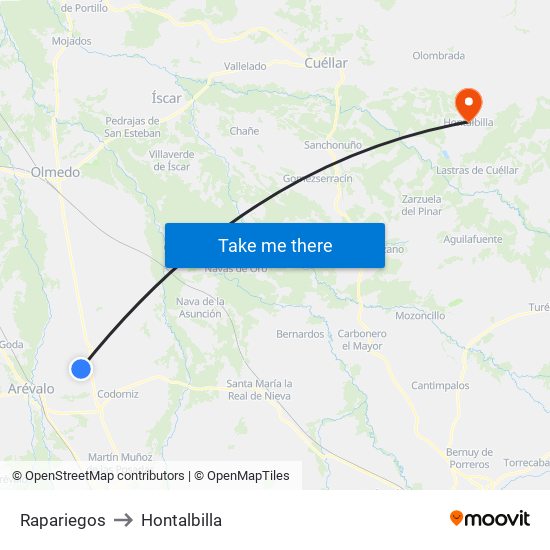 Rapariegos to Hontalbilla map