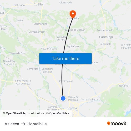 Valseca to Hontalbilla map