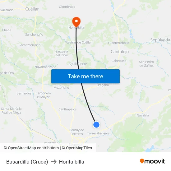 Basardilla (Cruce) to Hontalbilla map