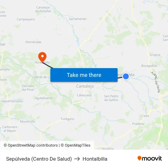 Sepúlveda (Centro De Salud) to Hontalbilla map