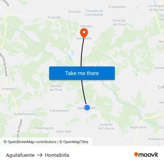 Aguilafuente to Hontalbilla map