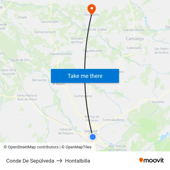 Conde De Sepúlveda to Hontalbilla map