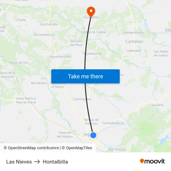 Las Nieves to Hontalbilla map