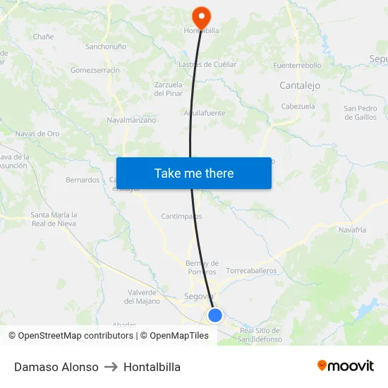 Damaso Alonso to Hontalbilla map
