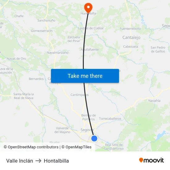 Valle Inclán to Hontalbilla map