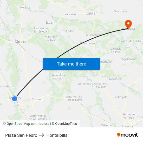Plaza San Pedro to Hontalbilla map