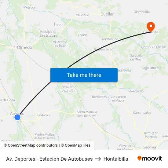Av. Deportes - Estación De Autobuses to Hontalbilla map