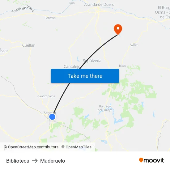 Biblioteca to Maderuelo map