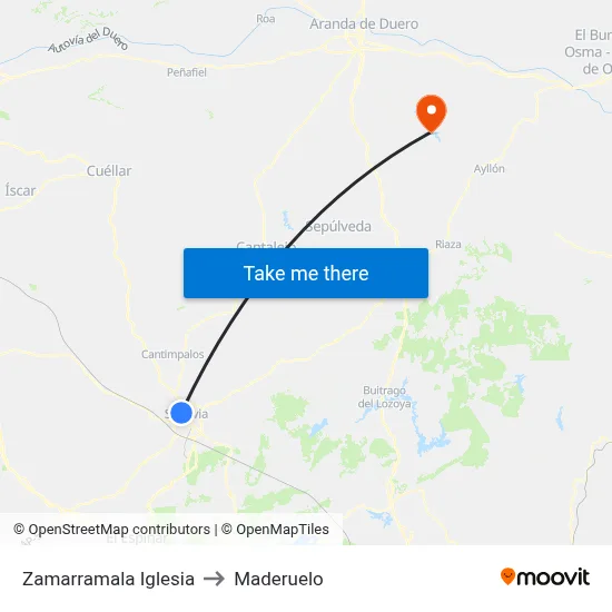 Zamarramala Iglesia to Maderuelo map