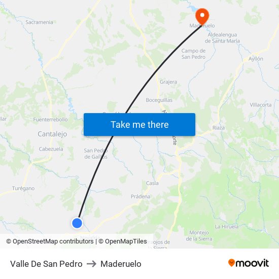 Valle De San Pedro to Maderuelo map