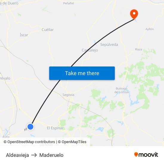 Aldeavieja to Maderuelo map