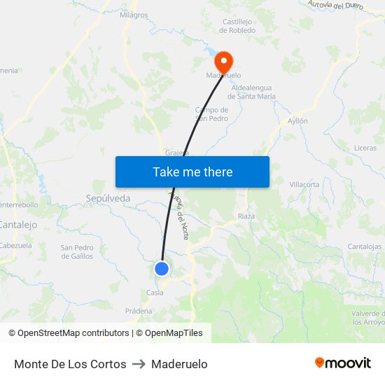 Monte De Los Cortos to Maderuelo map