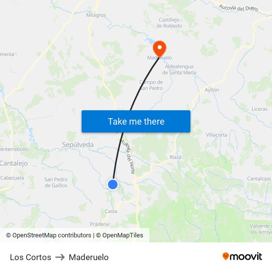 Los Cortos to Maderuelo map