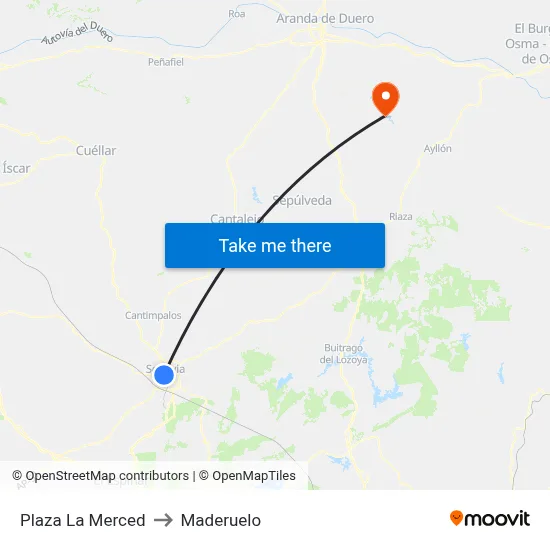Plaza La Merced to Maderuelo map