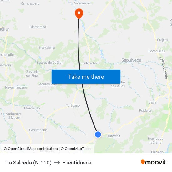 La Salceda (N-110) to Fuentidueña map