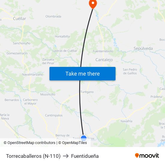 Torrecaballeros (N-110) to Fuentidueña map