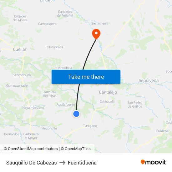 Sauquillo De Cabezas to Fuentidueña map